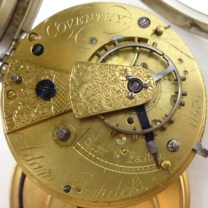 Antique silver fusee pocket watch with silver dial Adam Burdess